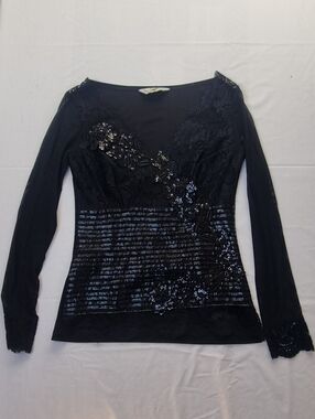 SAGAIE Paris Black Lace Semi‑Leather Top – Size 1 (Small)